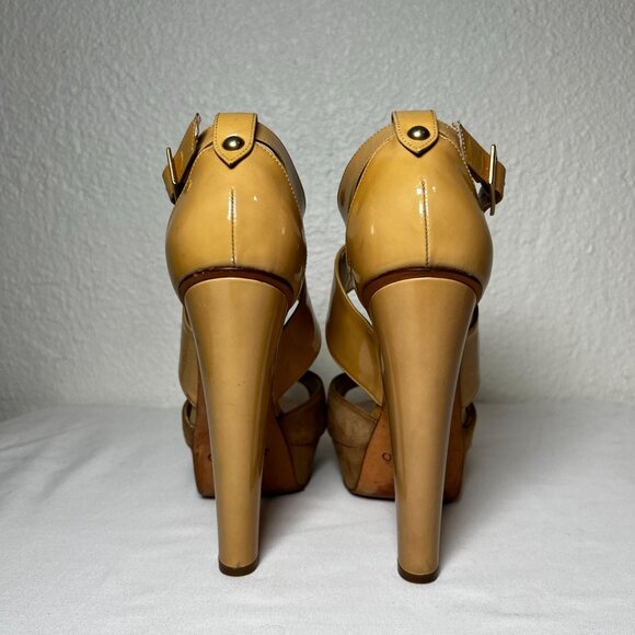 Jimmy Choo Fiery Patent Platform Ankle Strap Heel Sandals Beige EU 38 US 8 Luxe - Picture 8 of 16